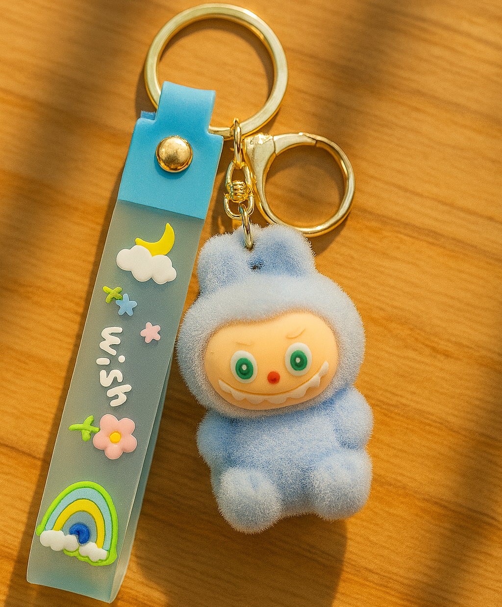 Labubu Wish & Fuzz Rainbow Wrist-Strap Keychain – Adorable Plush Charm with Wrist Loop