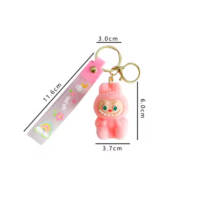 Labubu Wish & Fuzz Rainbow Wrist-Strap Keychain – Adorable Plush Charm with Wrist Loop