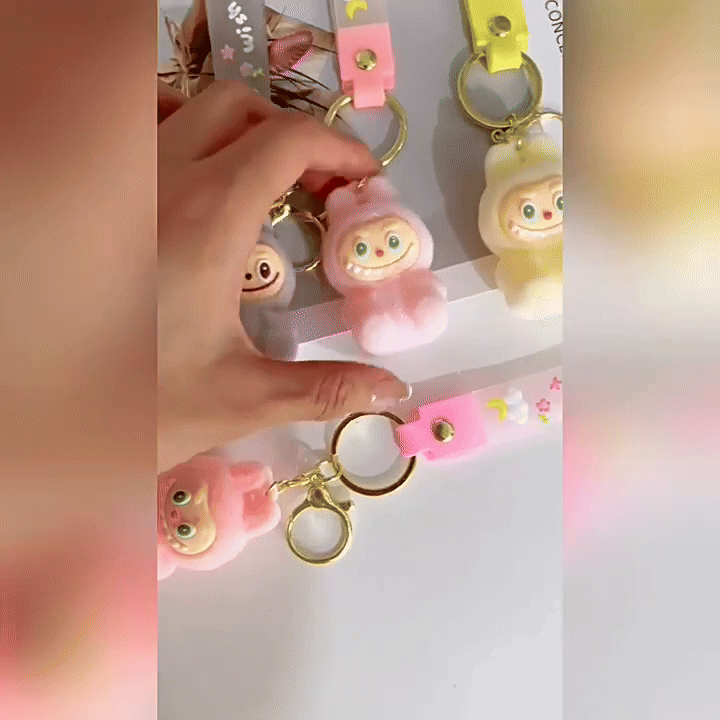 Labubu Wish & Fuzz Rainbow Wrist-Strap Keychain – Adorable Plush Charm with Wrist Loop
